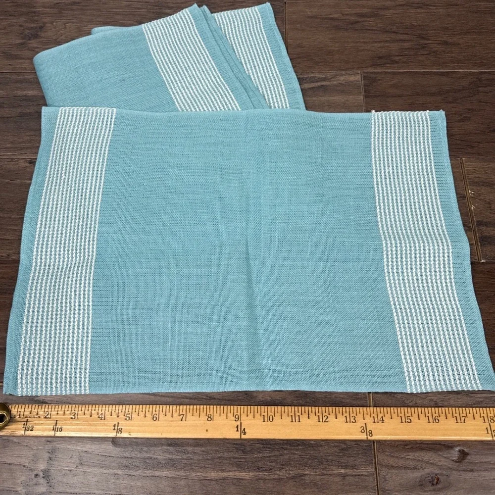 Set of 3 Blue and White Striped‎ Woven Placemats / Napkins Irish Linen